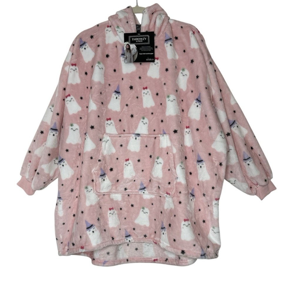 New THROWZY Poncho One Size Oversized Hooded PINK Ghost Long Sleeves Halloween‎